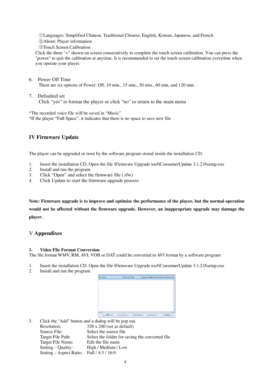 Sylvania SMPK7634 user manual IV Firmware Update, Appendixes 