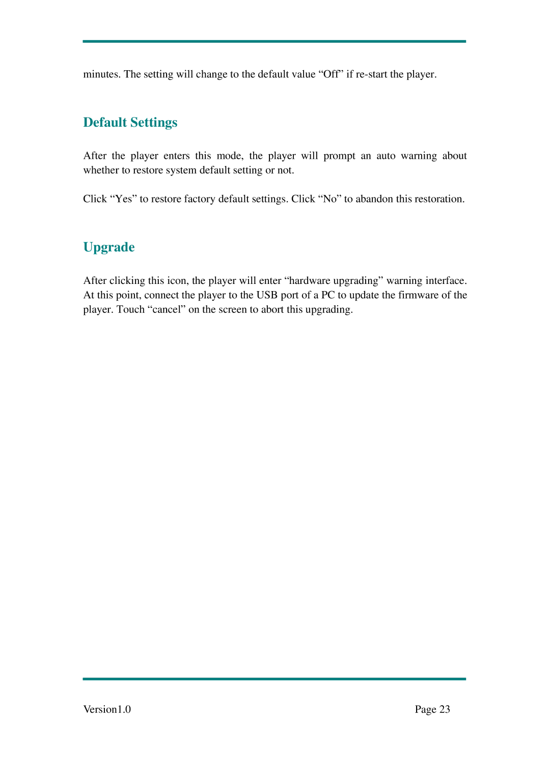 Sylvania SMPK7904 user manual Default Settings, Upgrade 