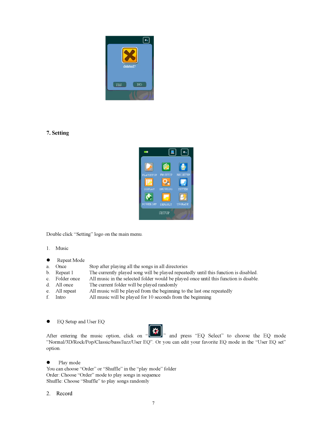 Sylvania SMPK8854B user manual Setting, Record 