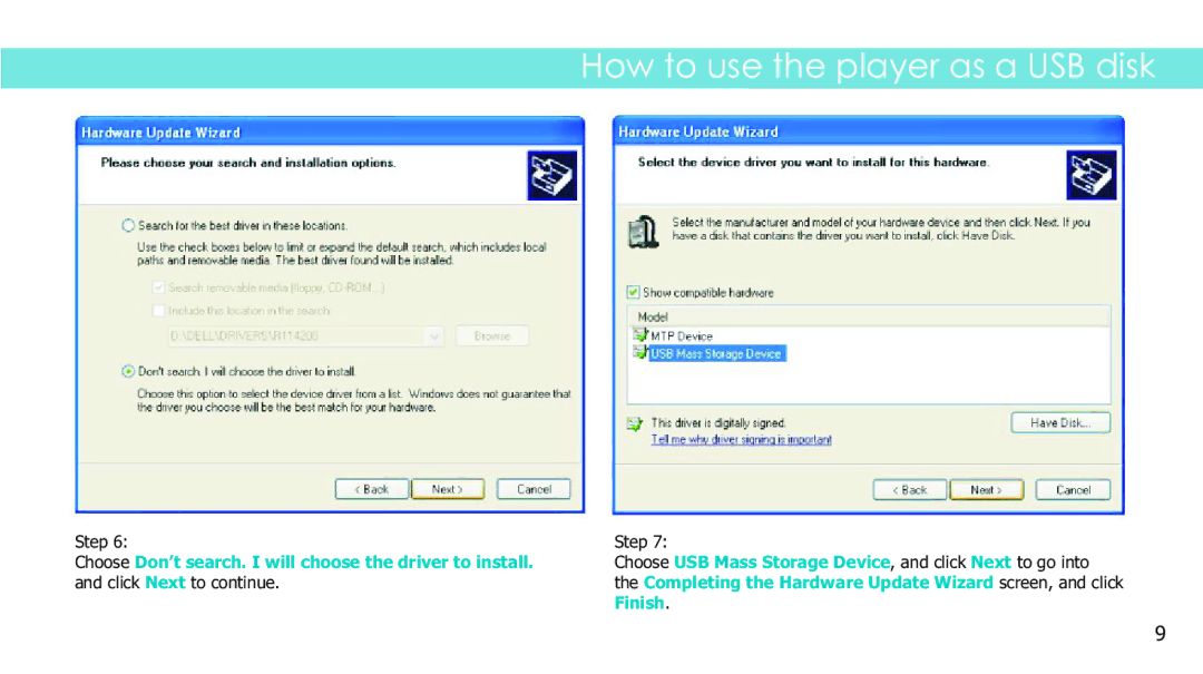 Sylvania SMPS1017 manual How to use the player as a USB disk 