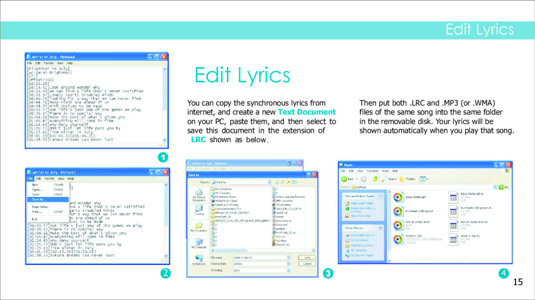 Sylvania SMPS1017 manual Edit Lyrics, You can copy the synchronous lyrics from, LRC shown as below 