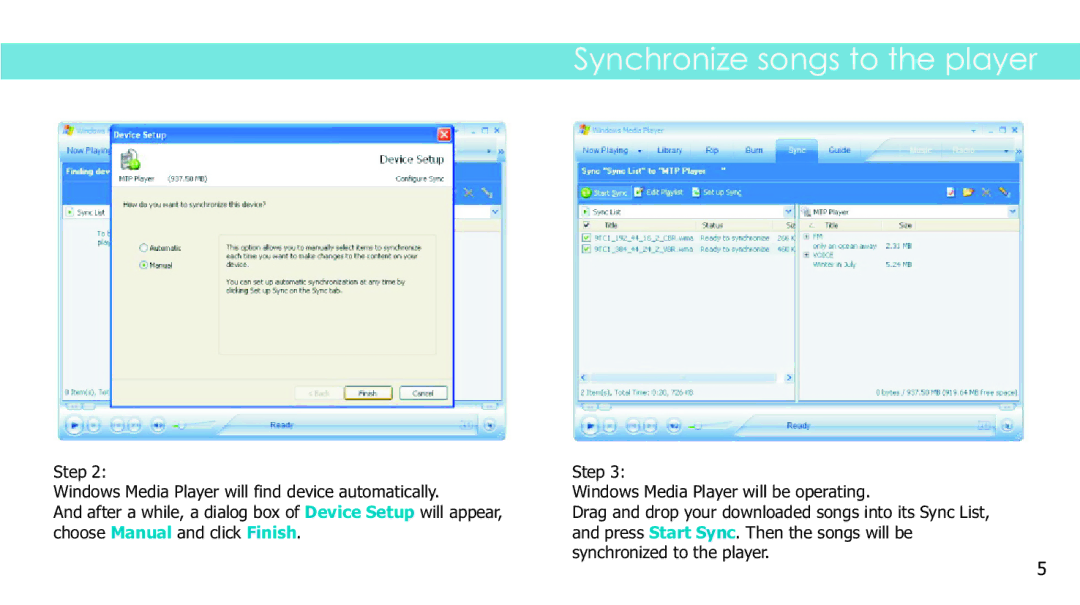 Sylvania SMPS1017 manual Synchronize songs to the player 