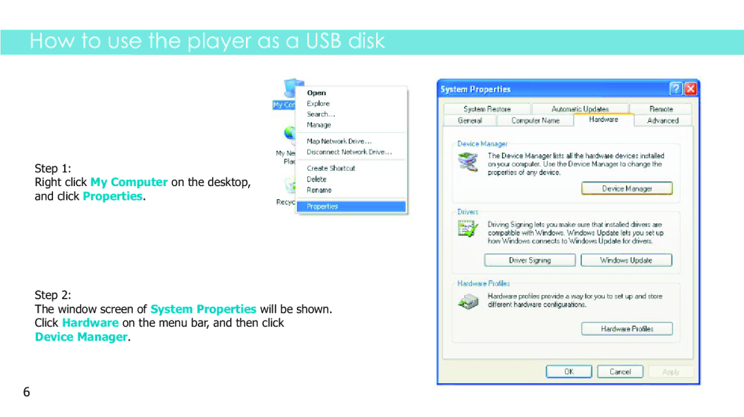 Sylvania SMPS1017 manual How to use the player as a USB disk 