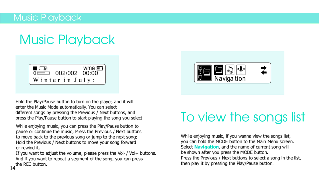 Sylvania SMPS1018 manual Music Playback, To view the songs list 