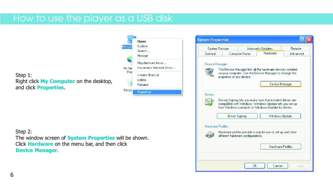 Sylvania SMPS1018 manual How to use the player as a USB disk 