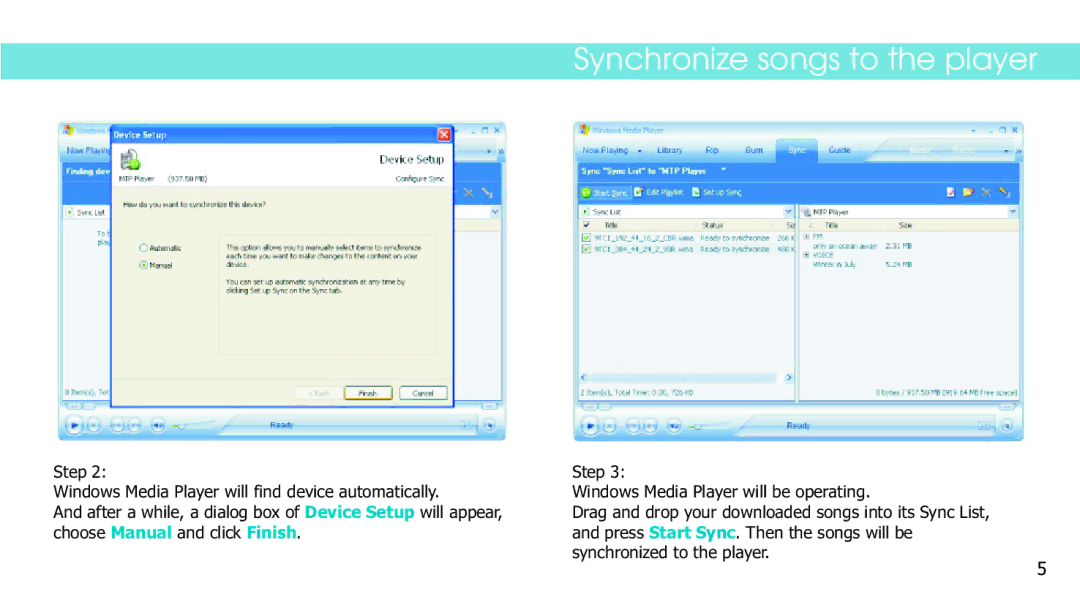Sylvania SMPS2018 manual Synchronize songs to the player 