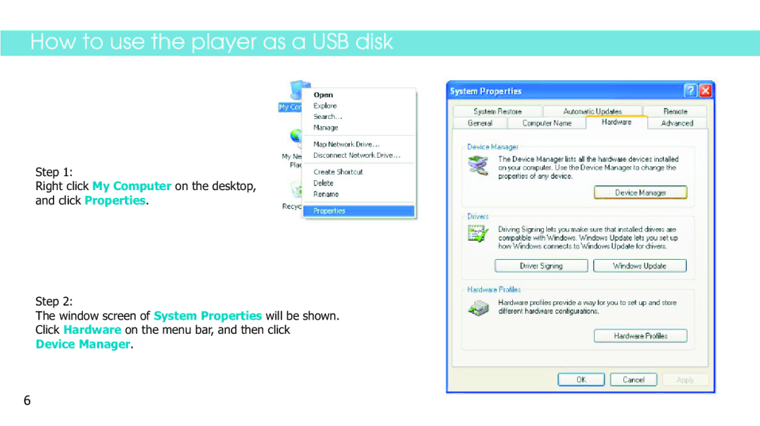 Sylvania SMPS2018 manual How to use the player as a USB disk 