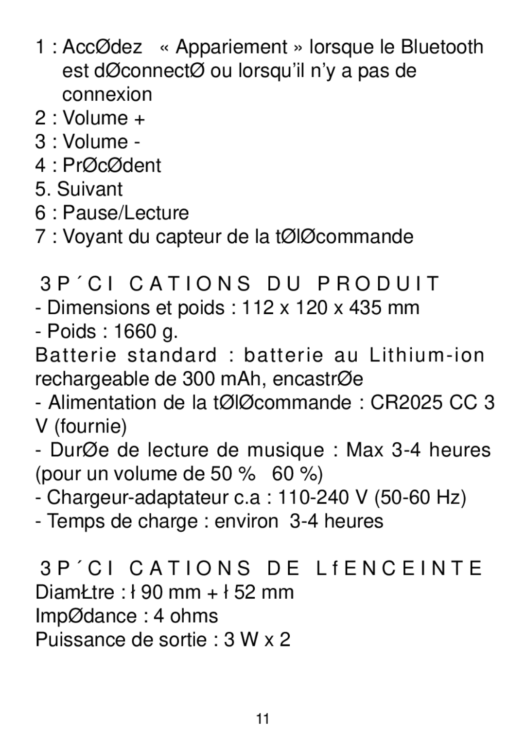 Sylvania SP269 manual Spécifications du produit, Spécifications de lenceinte 