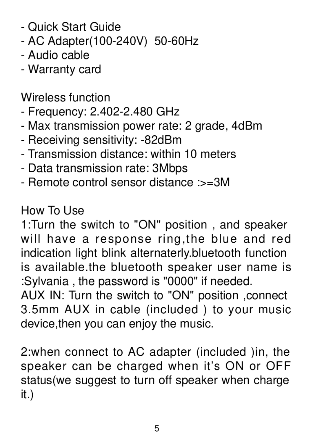 Sylvania SP269 manual Wireless function 