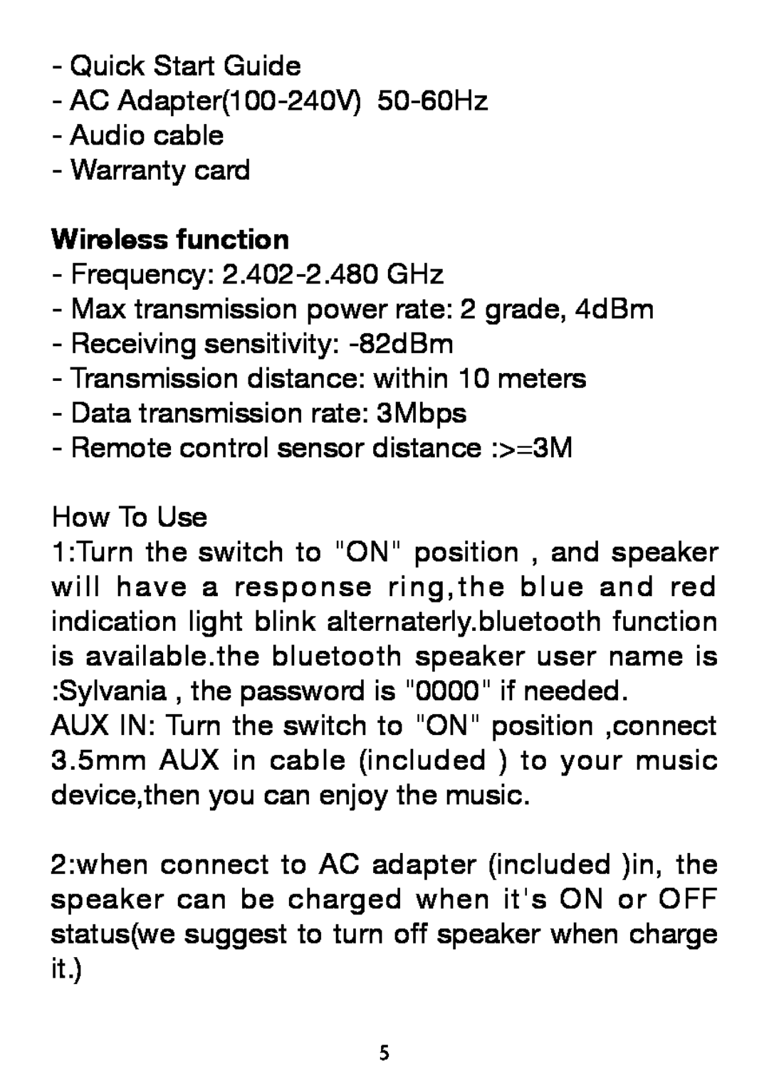 Sylvania SP269 manual Wireless function 