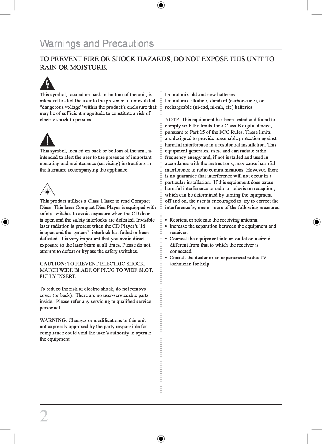 Sylvania SPA021 instruction manual Warnings and Precautions 