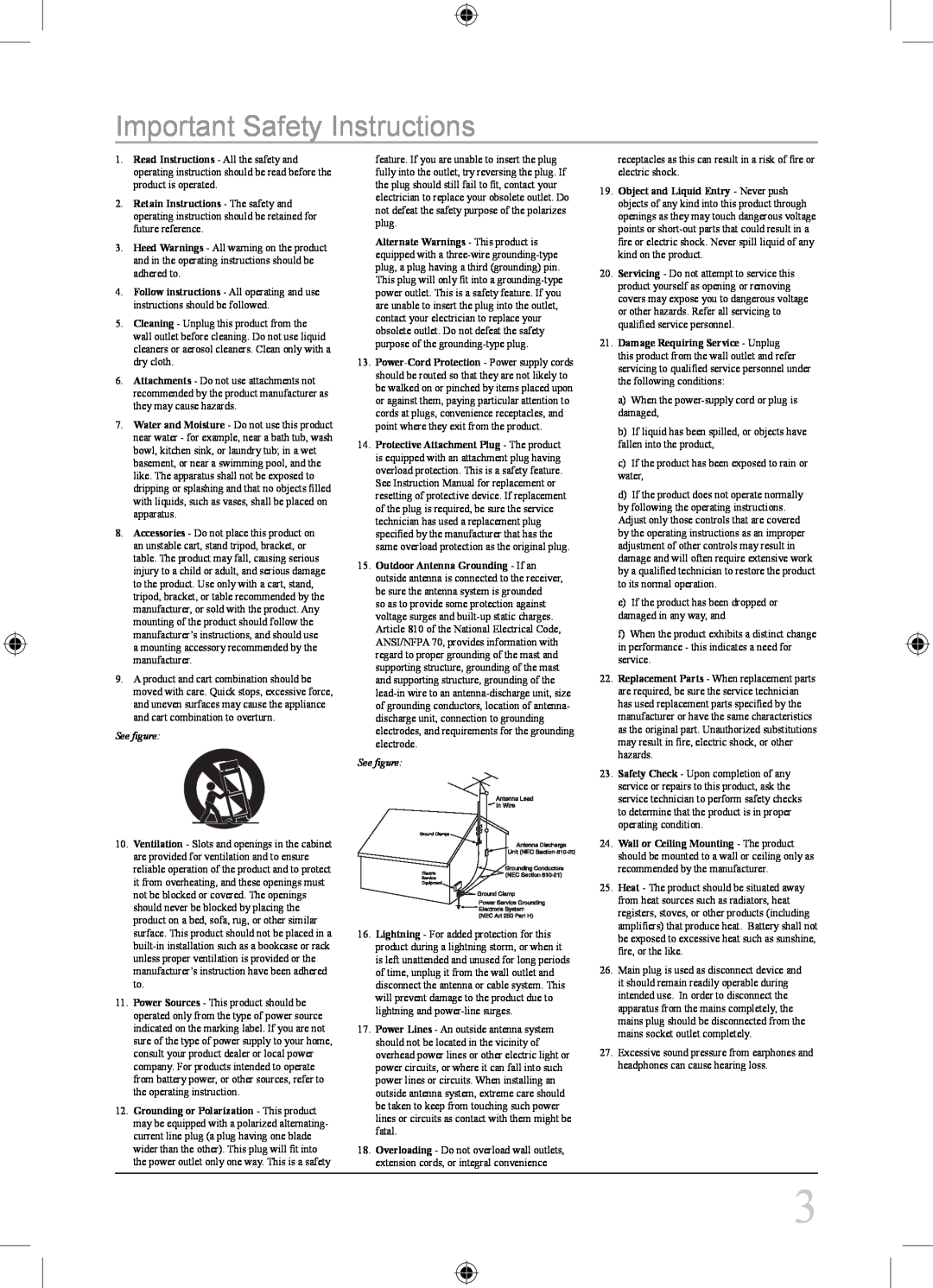 Sylvania SPA021 instruction manual Important Safety Instructions, See ﬁgure 