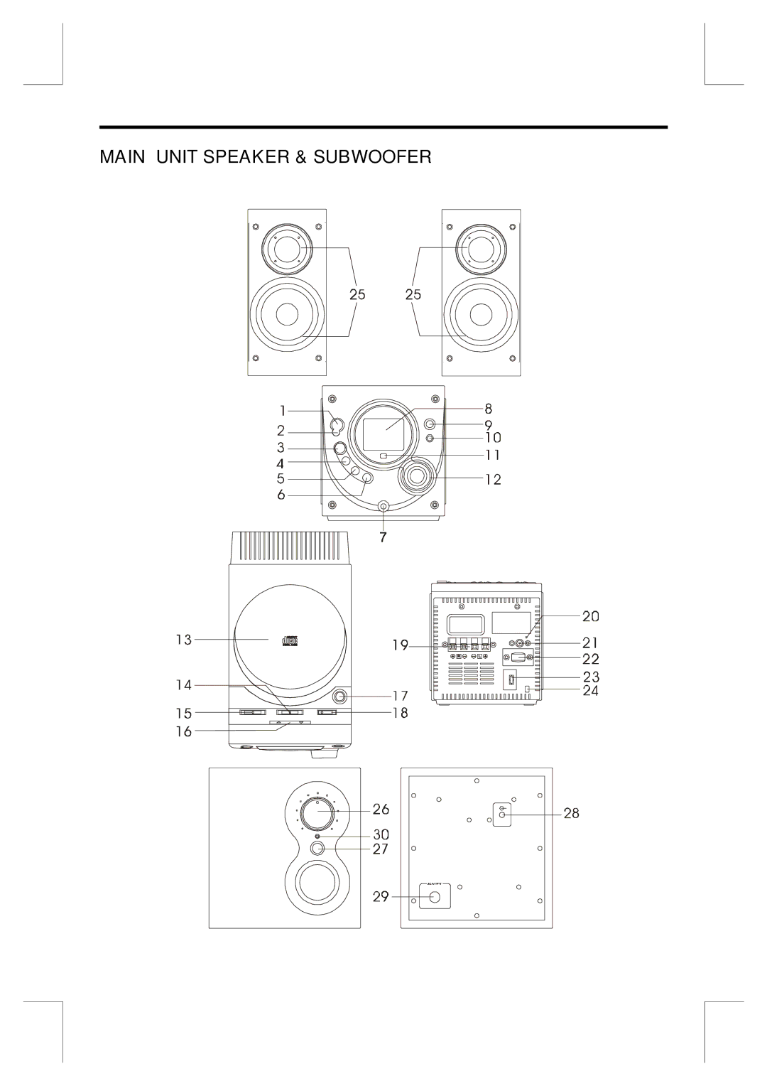 Sylvania SR-748 instruction manual Main Unit Speaker & Subwoofer 