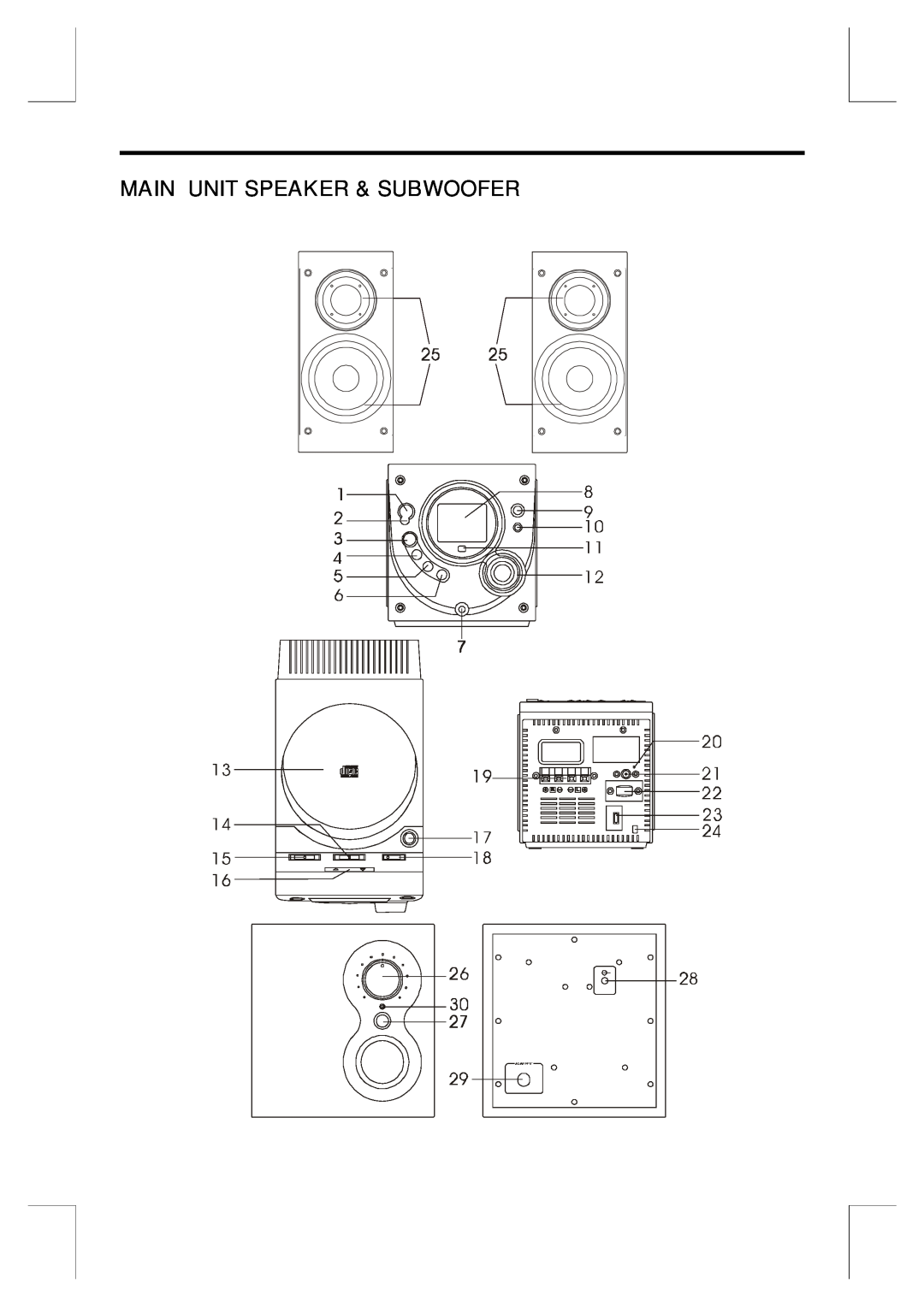 Sylvania SR-748 instruction manual Main Unit Speaker & Subwoofer 