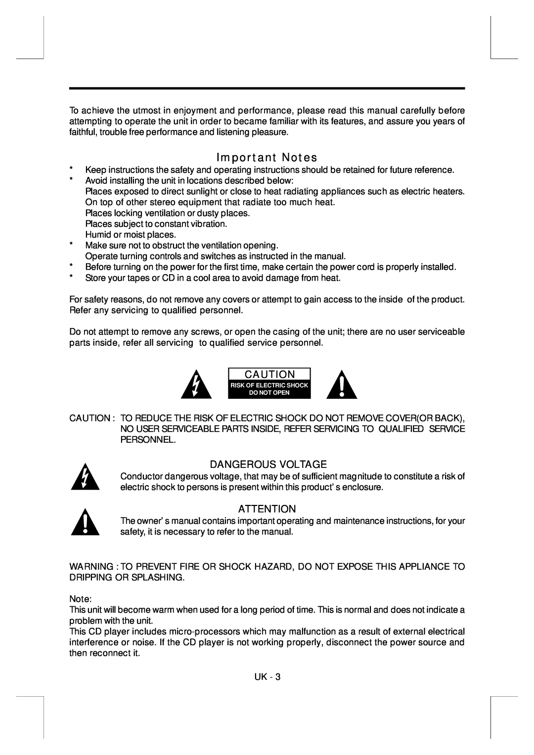 Sylvania SR-748 instruction manual Dangerous Voltage, Important Notes 