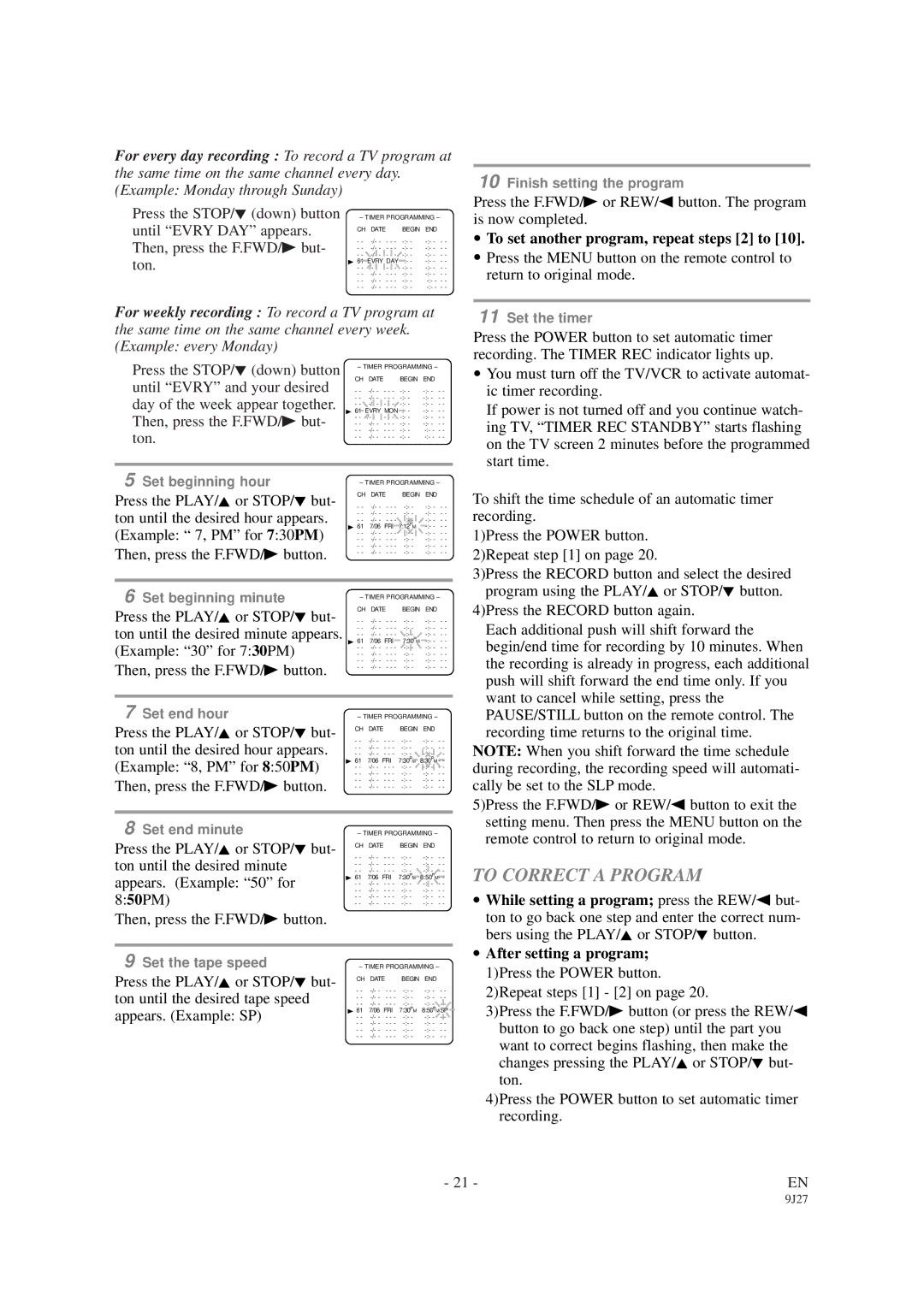 Sylvania SRC2109D owner manual To Correct a Program, To set another program, repeat steps 2 to 