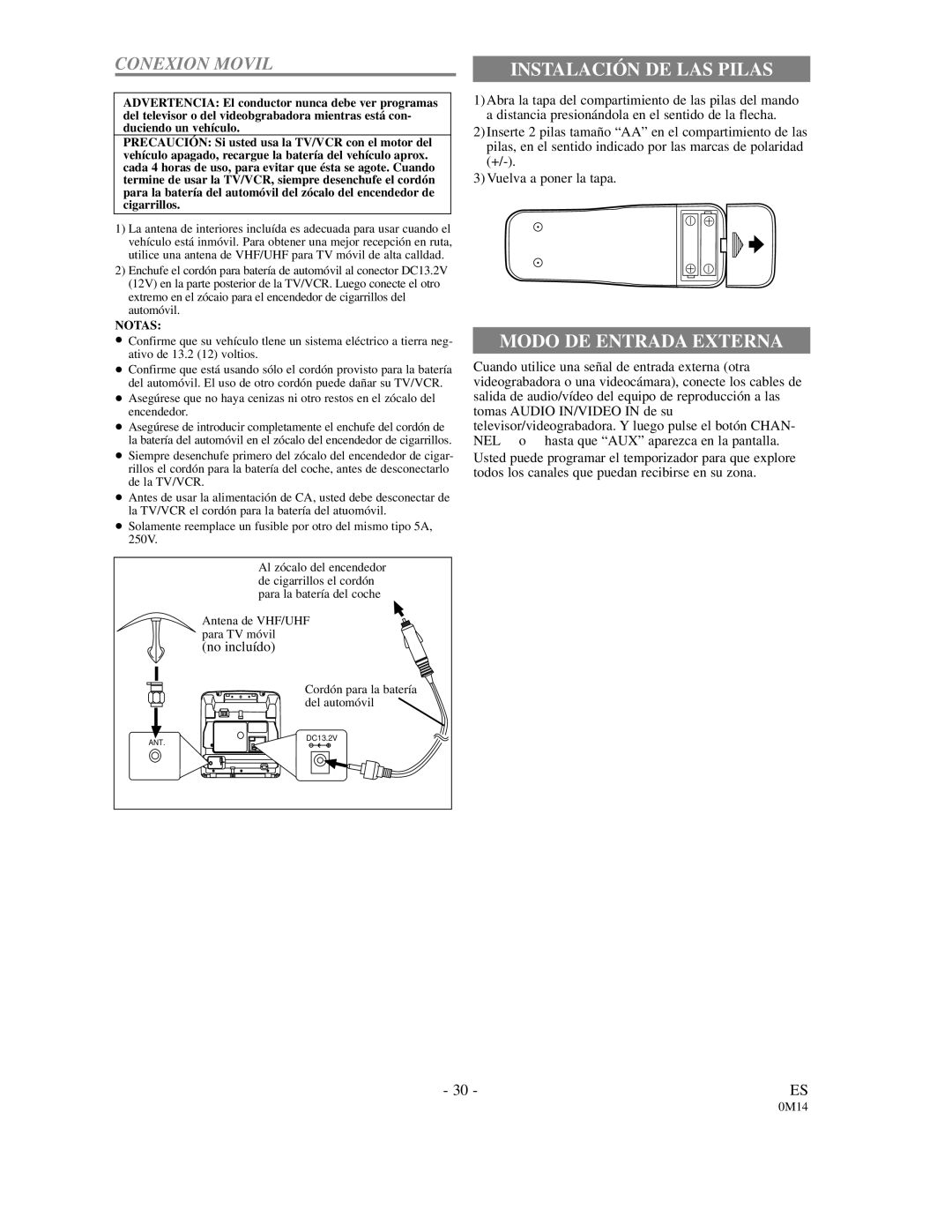 Sylvania SRC2109E owner manual Instalación DE LAS Pilas 