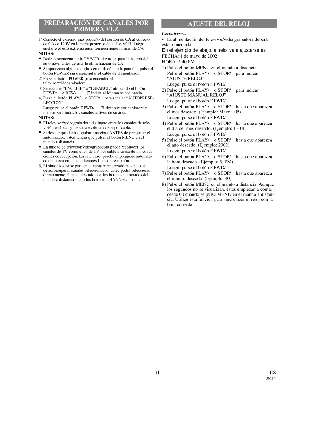 Sylvania SRC2109E owner manual Preparación DE Canales POR Primera VEZ 