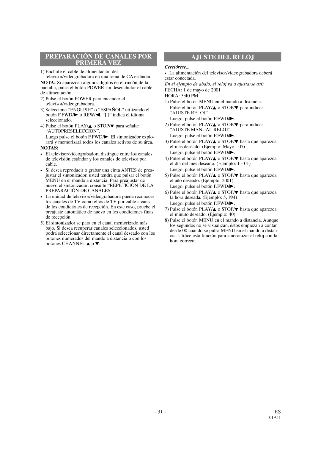 Sylvania SRC2113 owner manual Preparación DE Canales POR Primera VEZ 