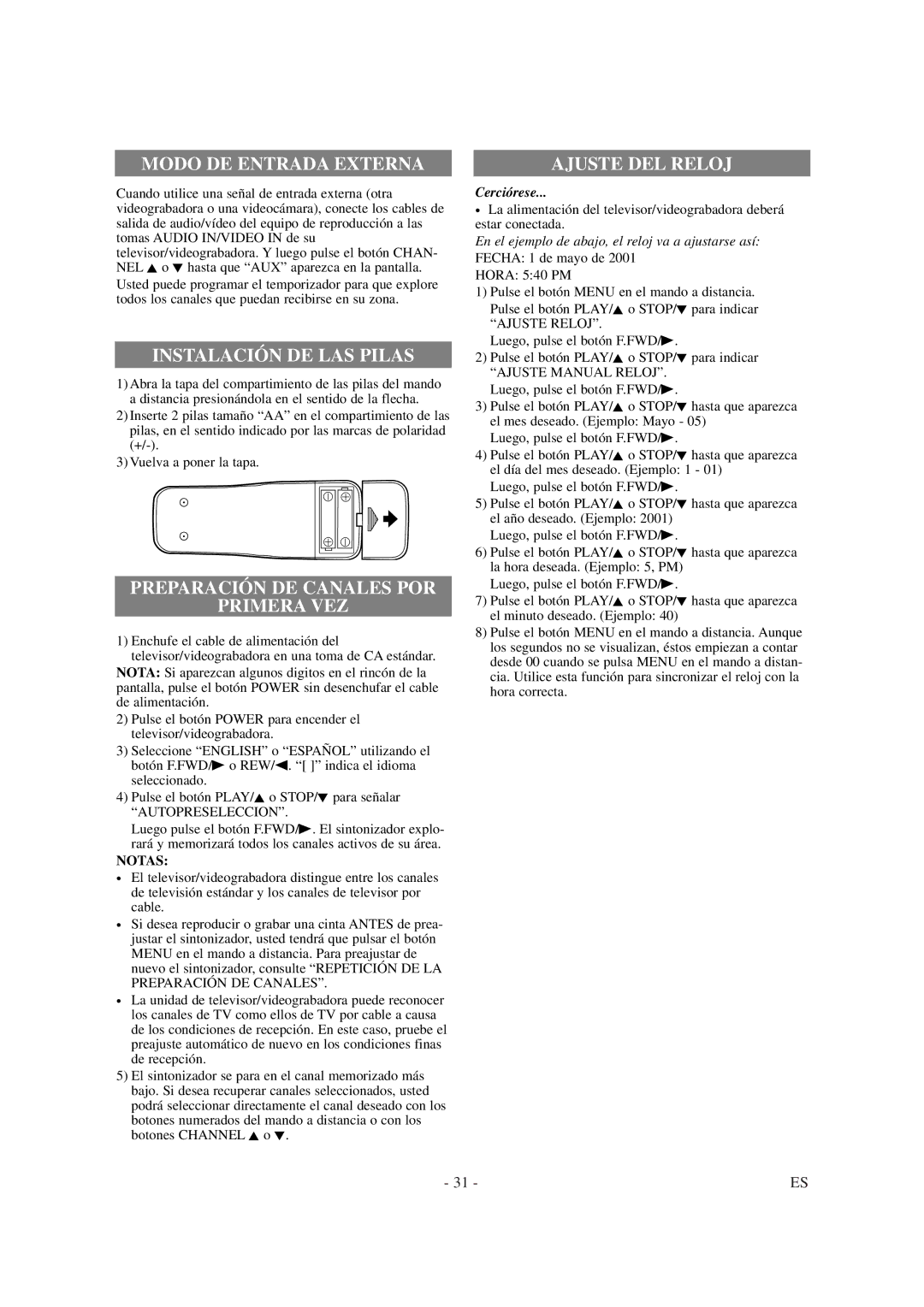 Sylvania SRC21134, SRC21194 owner manual Modo DE Entrada Externa 