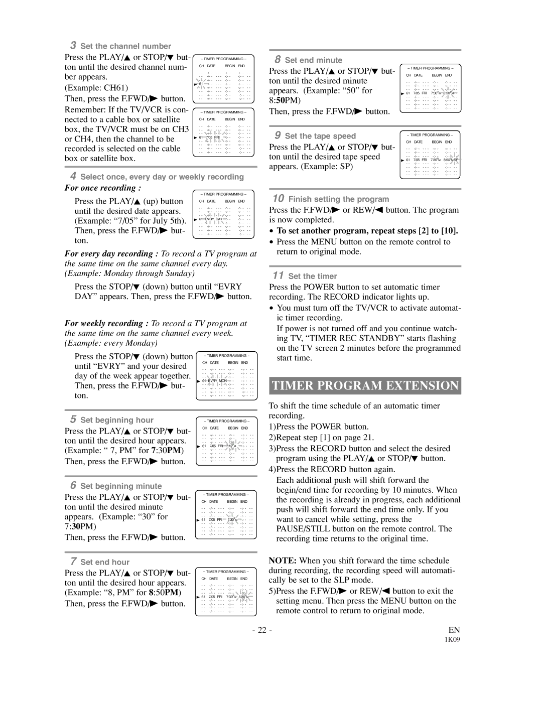 Sylvania SRC2213 owner manual Timer Program Extension, To set another program, repeat steps 2 to 