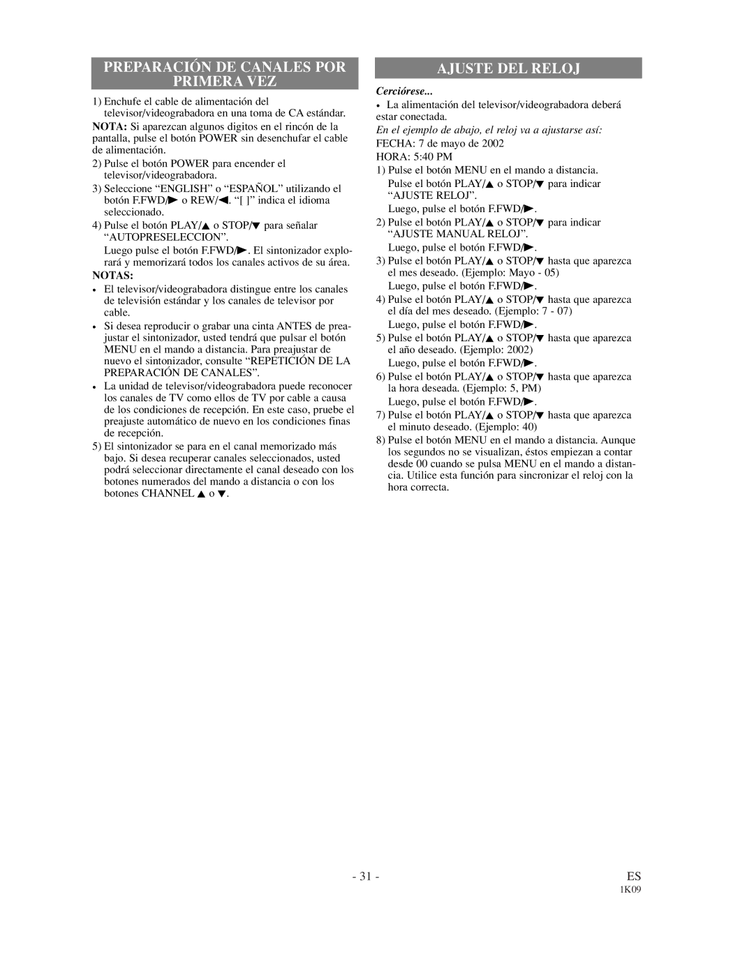 Sylvania SRC2213 owner manual Preparación DE Canales POR Primera VEZ 