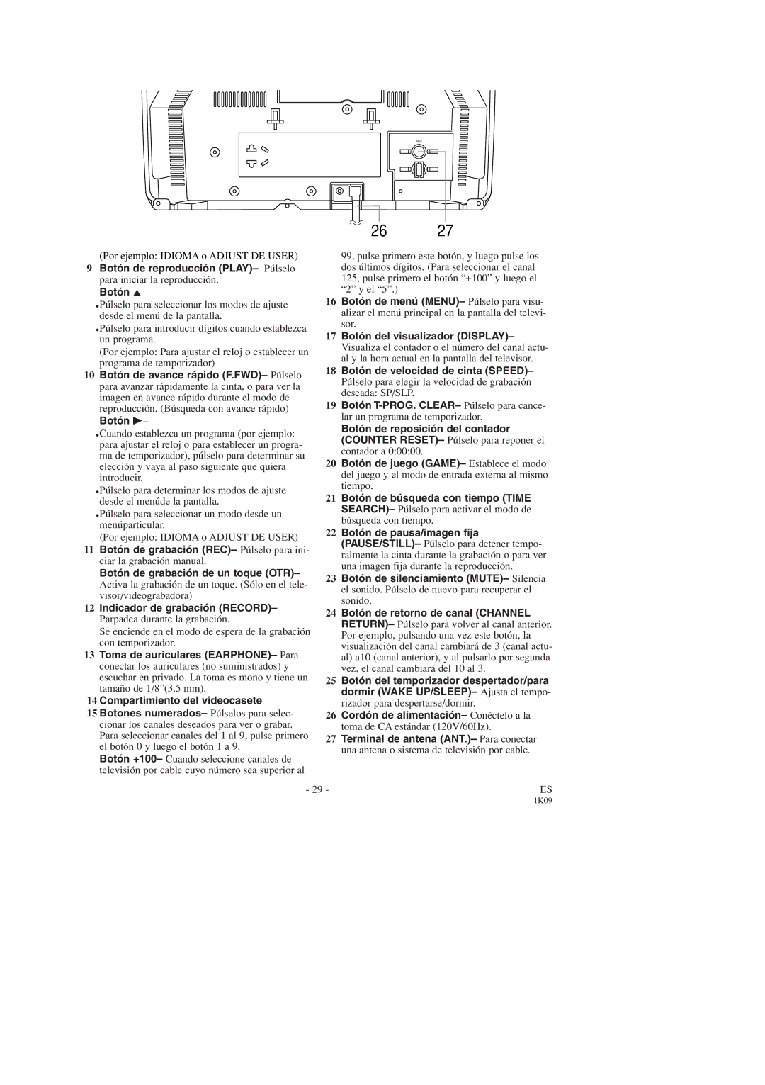 Sylvania SRC2213B owner manual Indicador de grabación Record, 18 Botón de velocidad de cinta Speed 