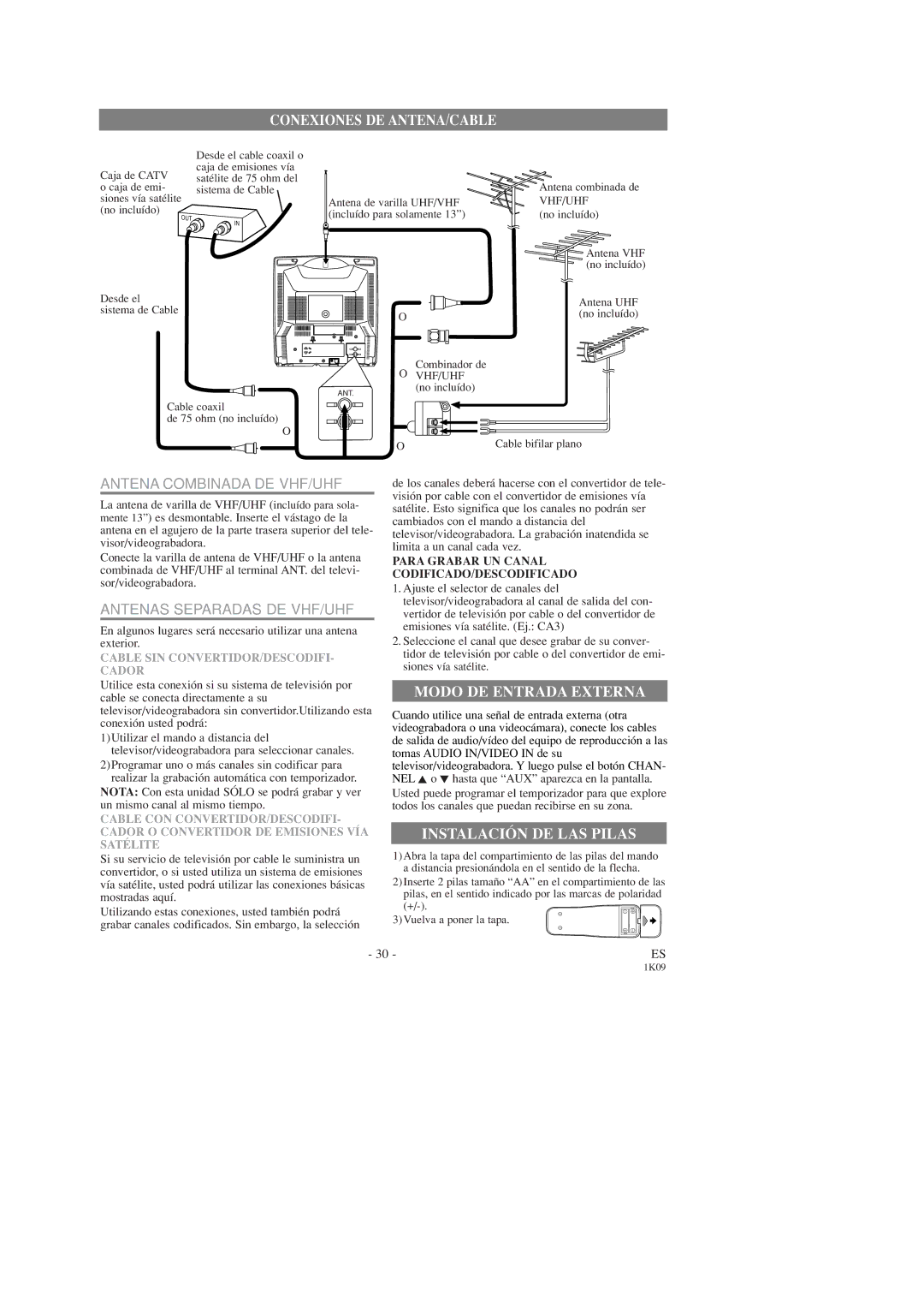 Sylvania SRC2213B owner manual Conexiones DE ANTENA/CABLE, Para Grabar UN Canal CODIFICADO/DESCODIFICADO 