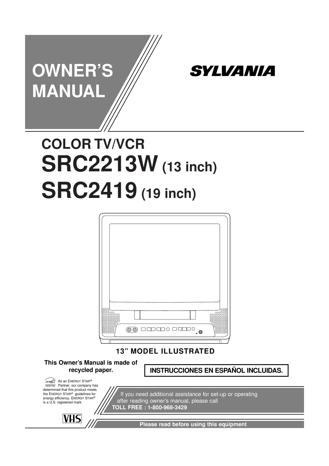 Sylvania SRC2213W, SRC2419 owner manual SRC2213W 13 inch 