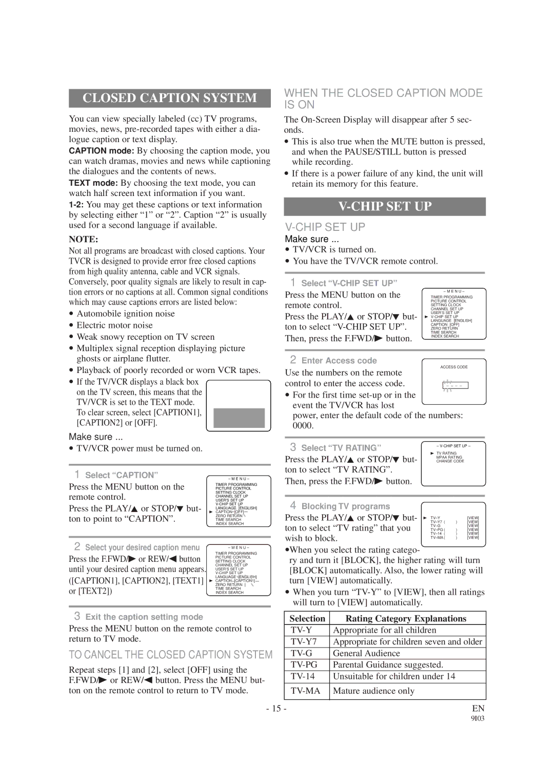 Sylvania SRC2213W, SRC2419 owner manual Closed Caption System, Chip SET UP, When the Closed Caption Mode is on 