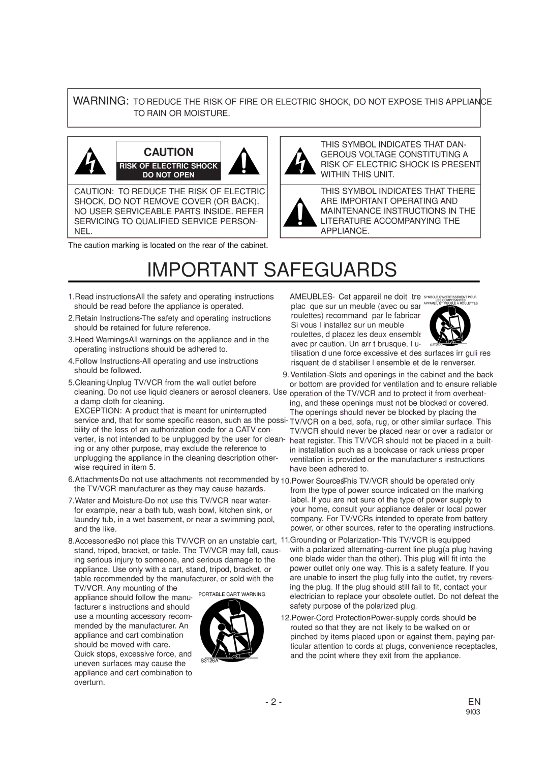 Sylvania SRC2213W, SRC2419 owner manual Important Safeguards 