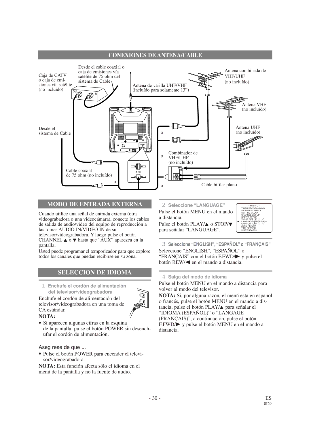 Sylvania SRC2213W, SRC2419 owner manual Nota, Asegúrese de que 