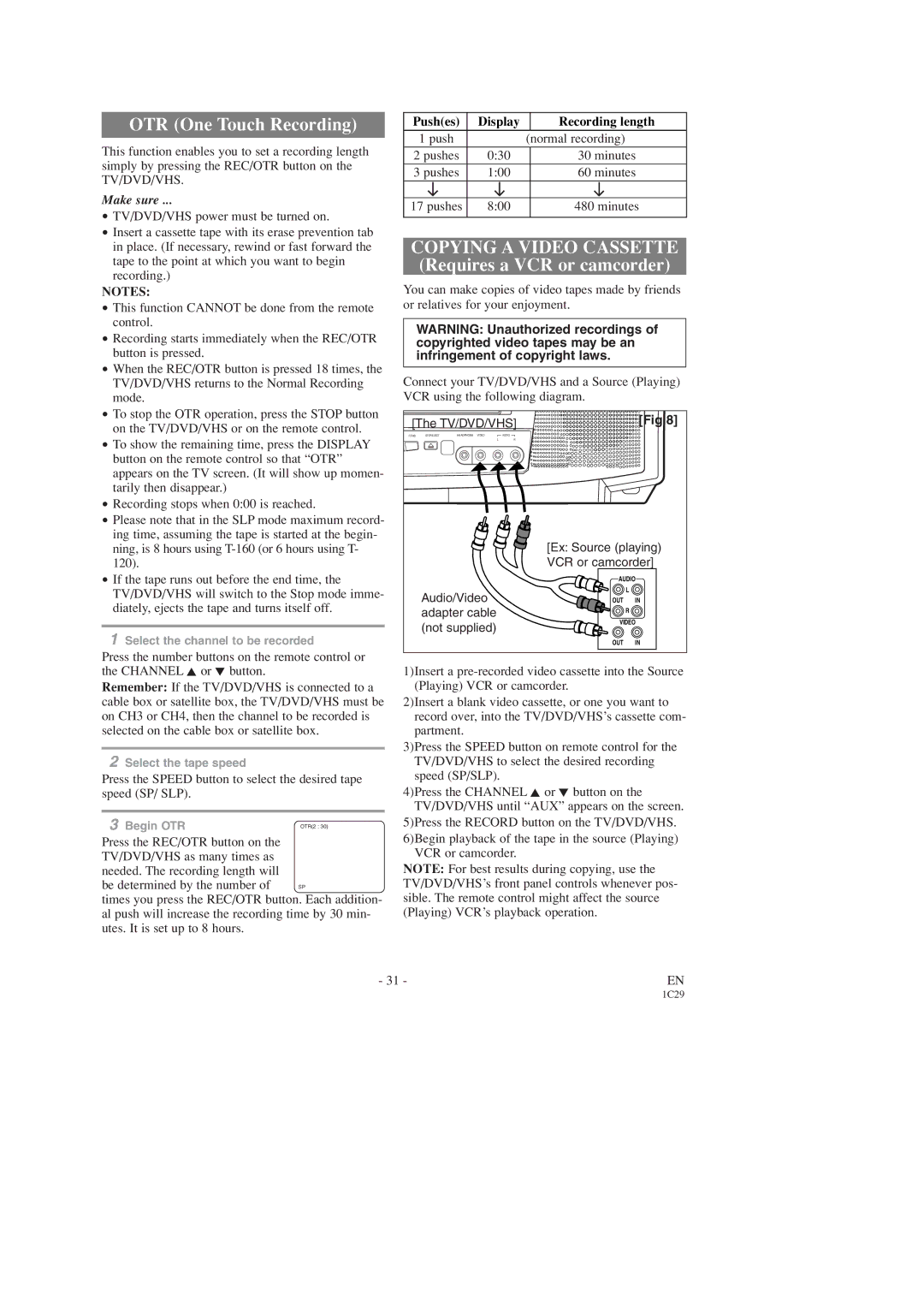 Sylvania SRCD223, SRCD227 owner manual Pushes Display Recording length, Normal recording, Minutes 