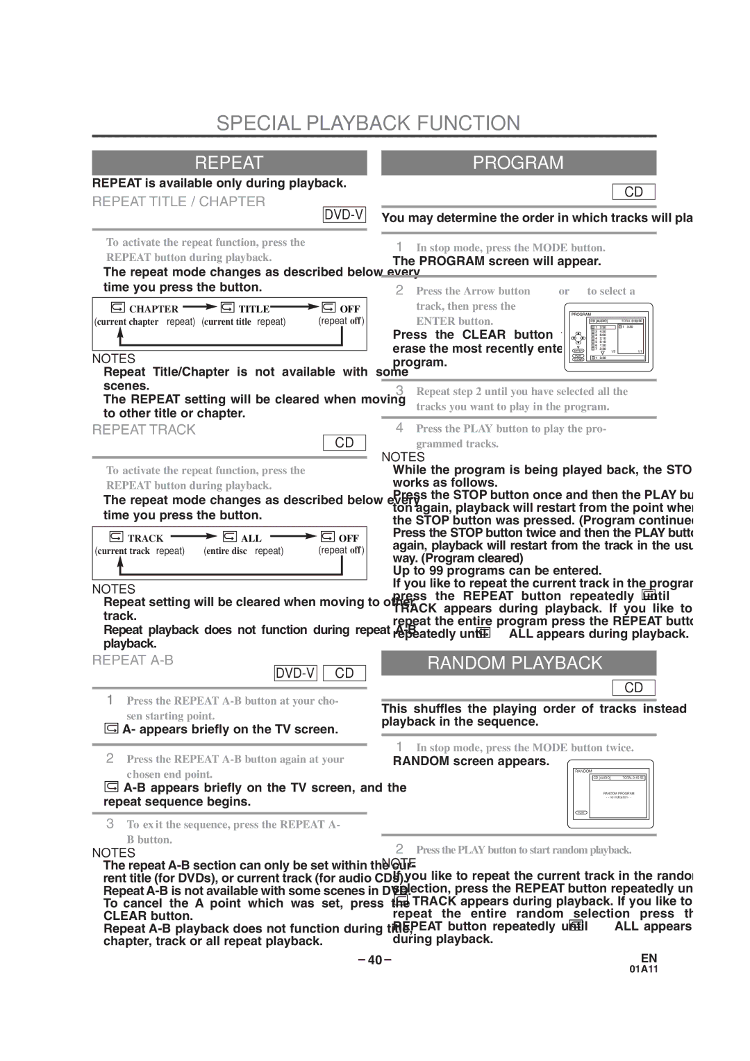 Sylvania SRCD223B, SRCD227B owner manual Special Playback Function, Repeatprogram, Random Playback 