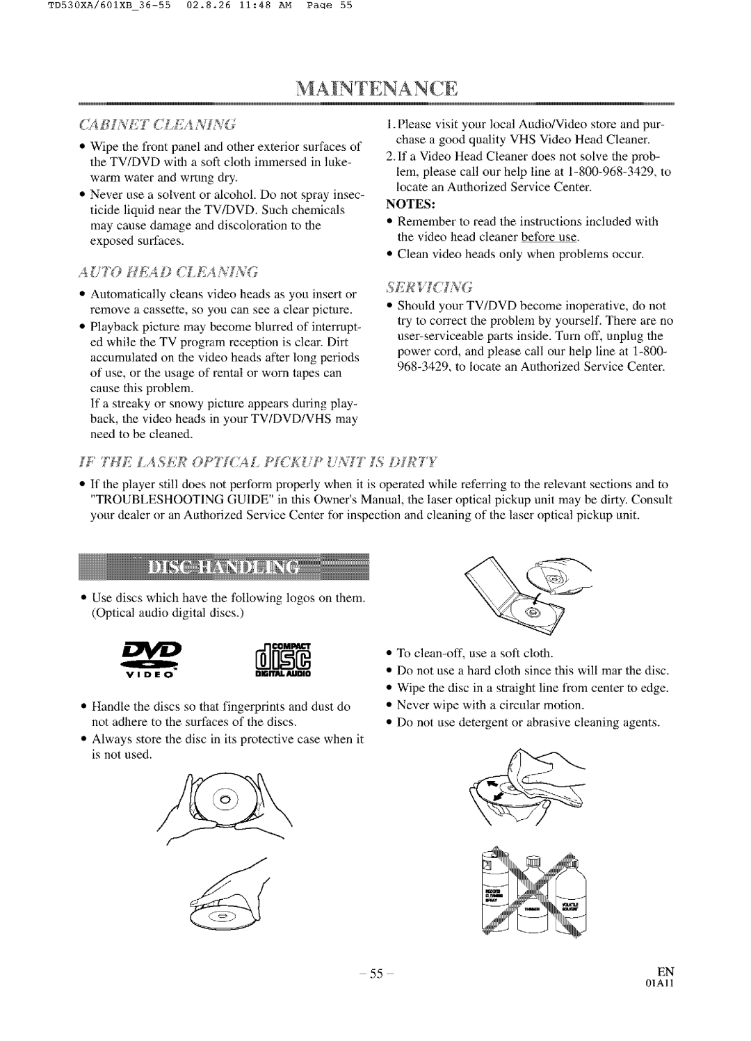 Sylvania SRCD223, SRCD227 owner manual ?O Head CLEAN1N, It ?HE Laser OP?TCA L PI KUP Unit is Dirt 