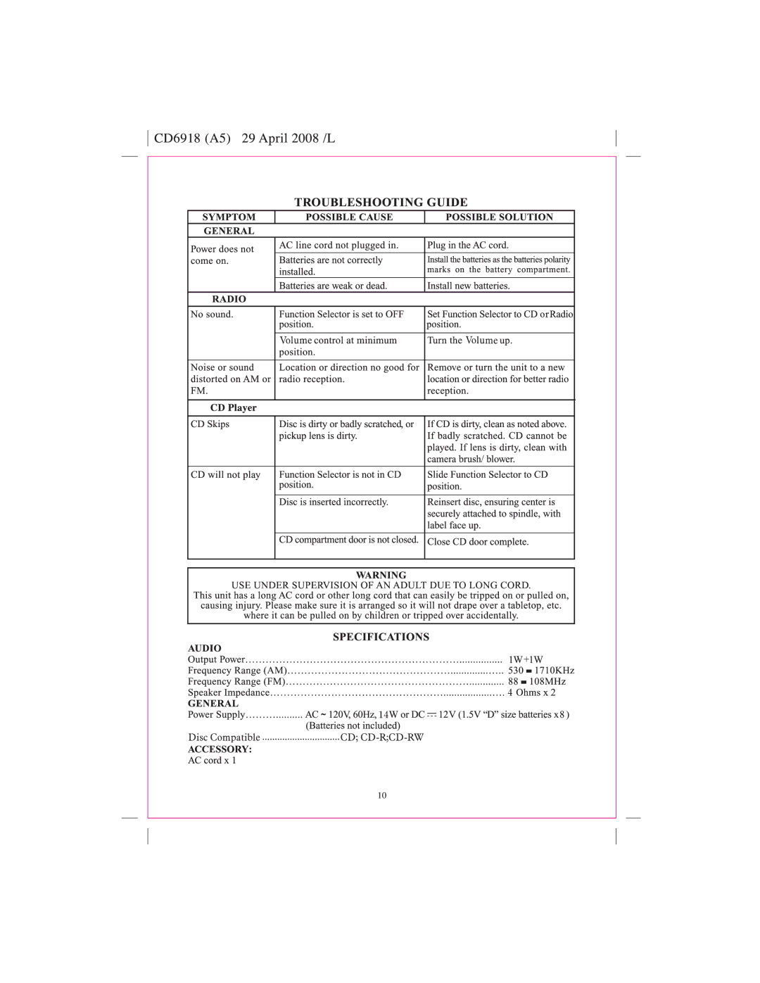 Sylvania SRCD247 manual 