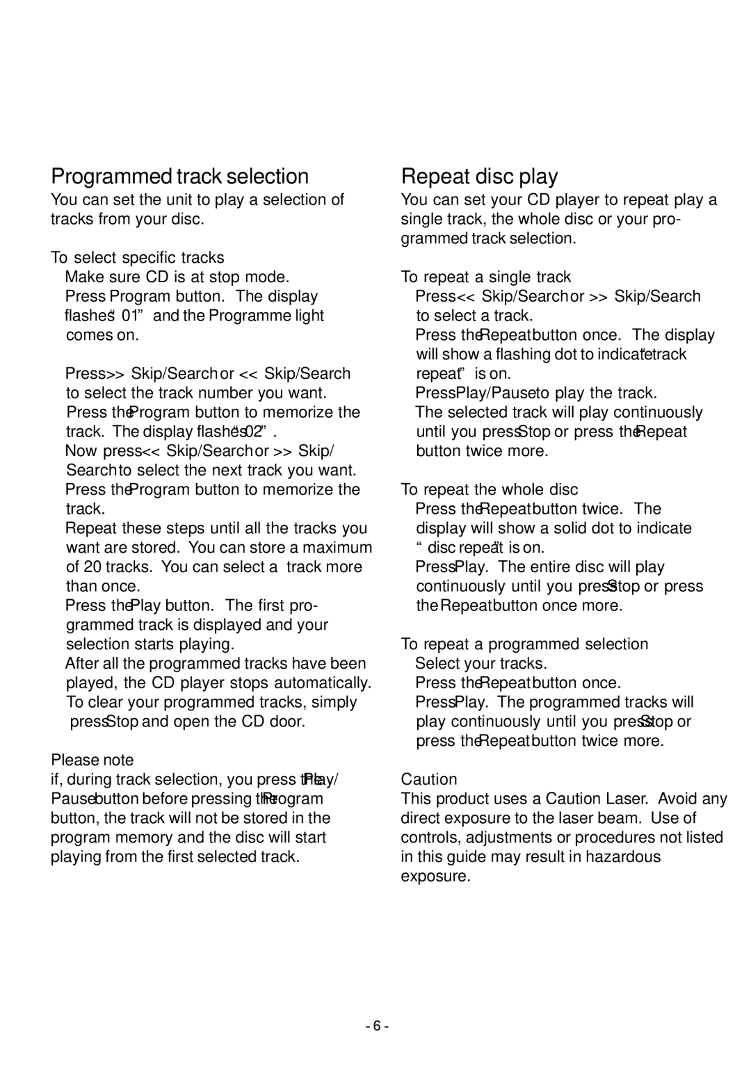 Sylvania SRCD348 manual To select specific tracks, To repeat the whole disc, To repeat a programmed selection 