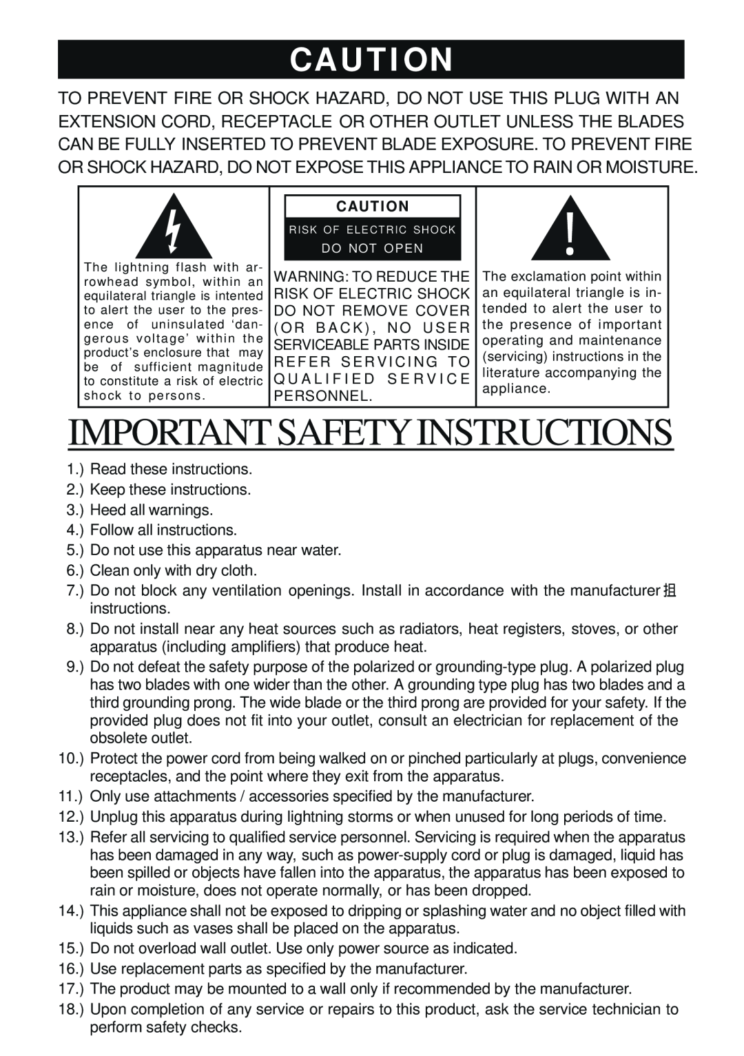 Sylvania SRCD3815 instruction manual Importantsafetyinstructions, Cauti On 