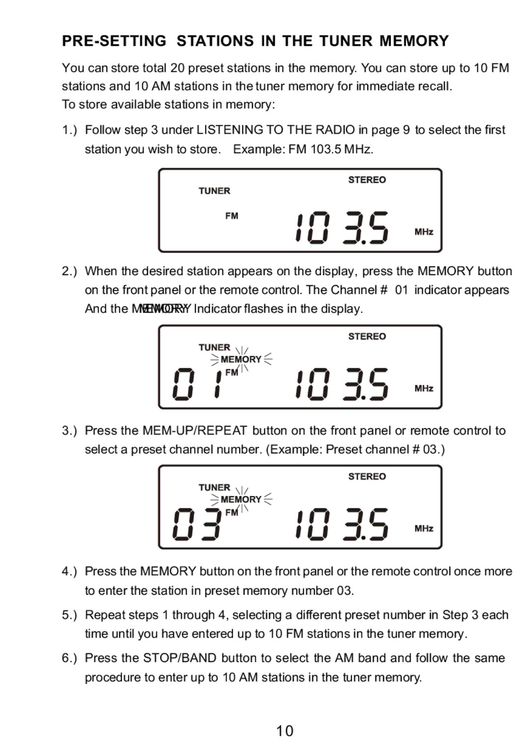 Sylvania SRCD3830 instruction manual PRE-SETTING Stations in the Tuner Memory 