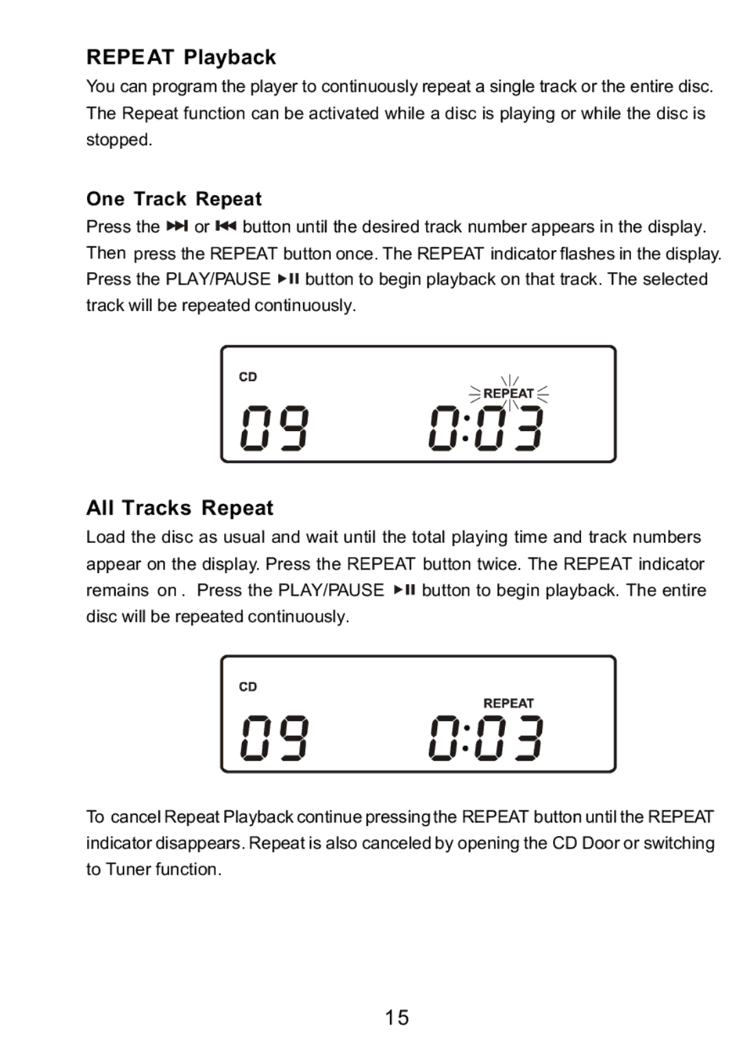 Sylvania SRCD3830 instruction manual Repeat Playback, All Tracks Repeat 