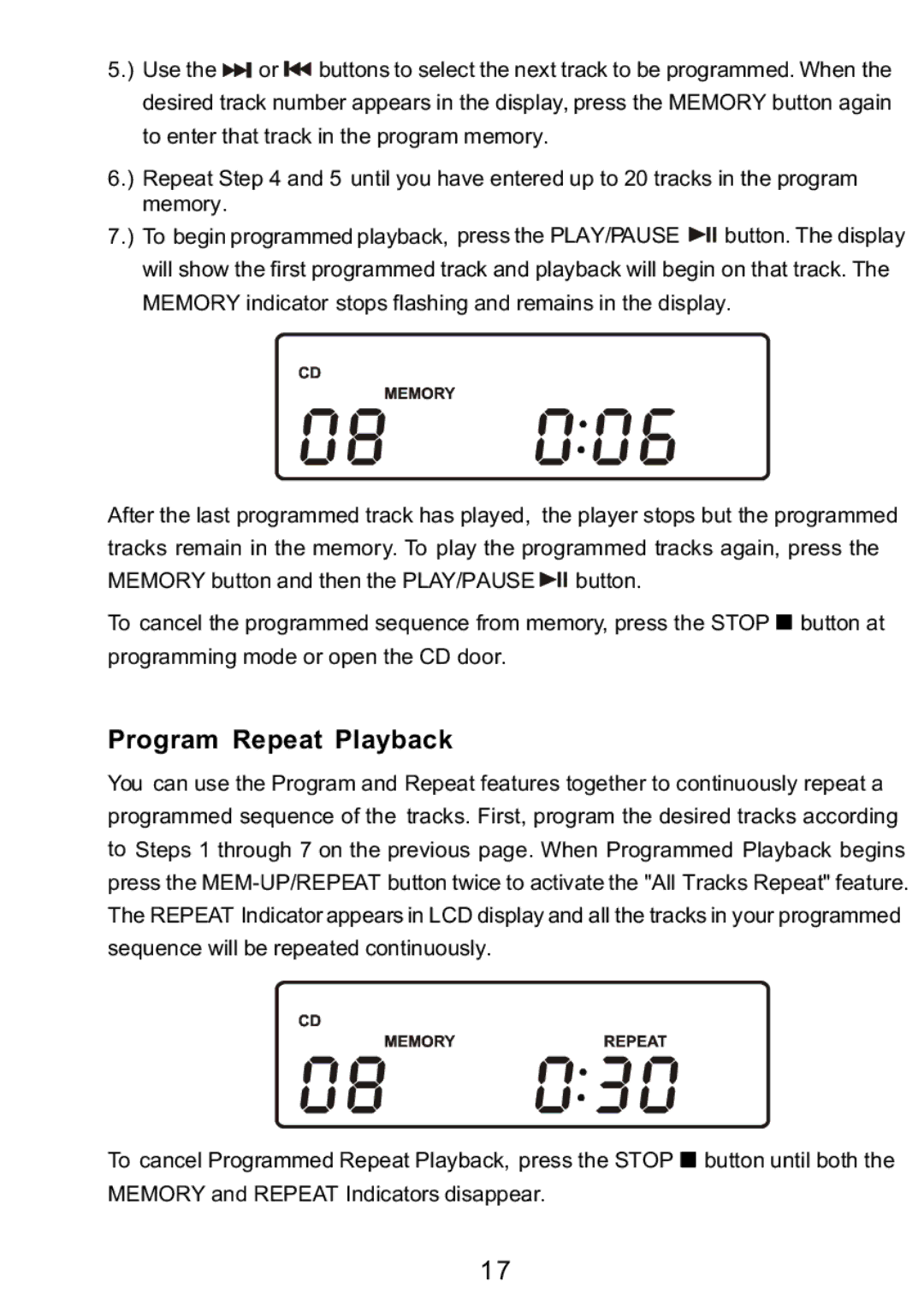 Sylvania SRCD3830 instruction manual Program Repeat Playback 