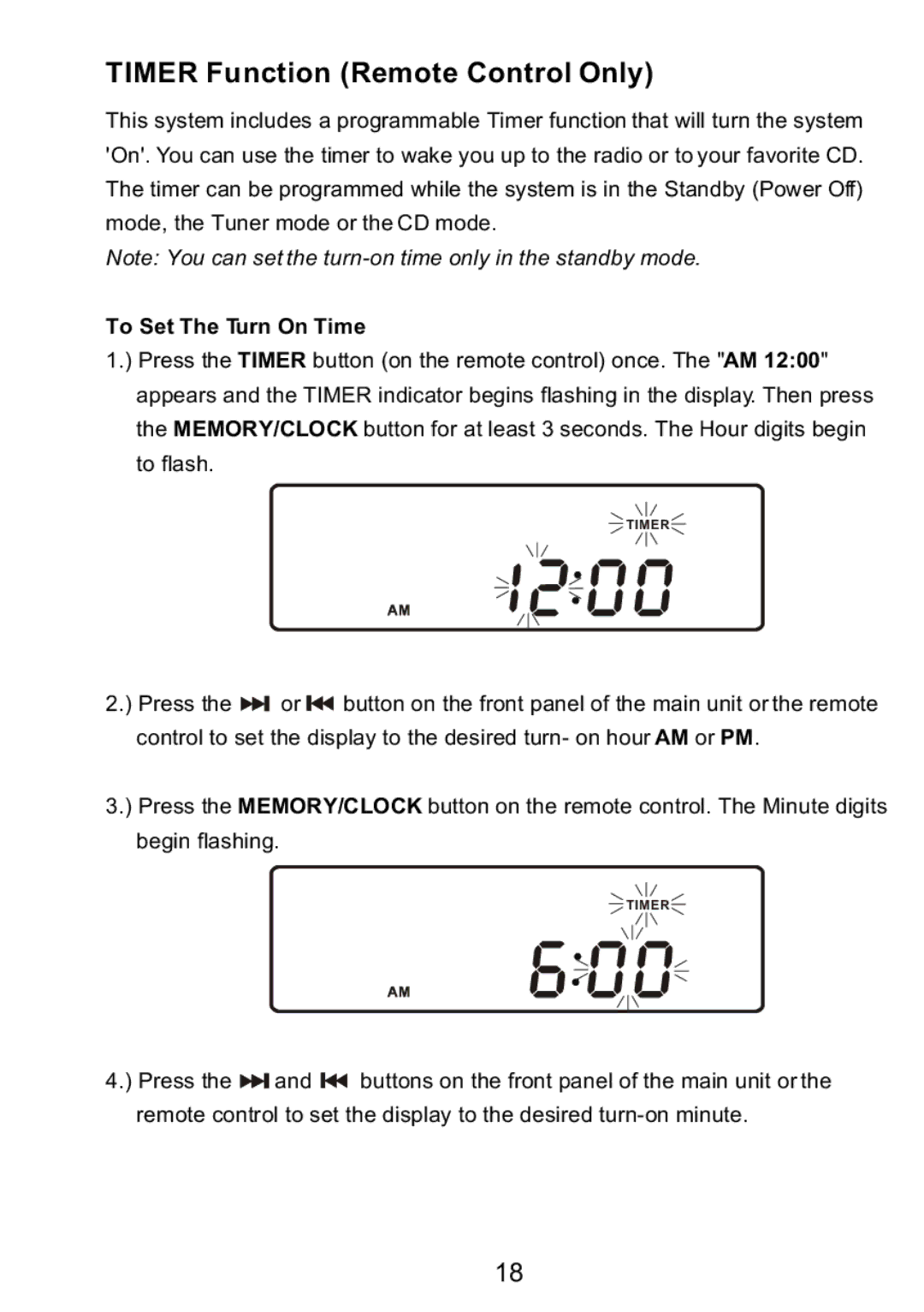 Sylvania SRCD3830 instruction manual Timer Function Remote Control Only 