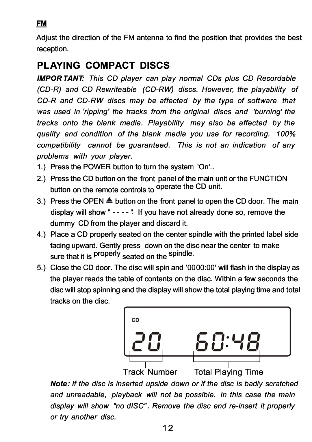 Sylvania SRCD3830 instruction manual Playing Compact Discs, Track Number, Total Playing Time 
