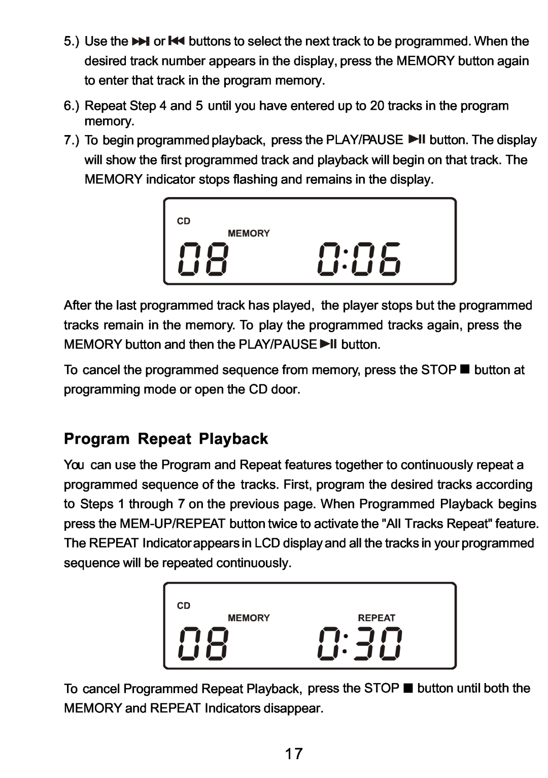 Sylvania SRCD3830 instruction manual Program Repeat Playback 