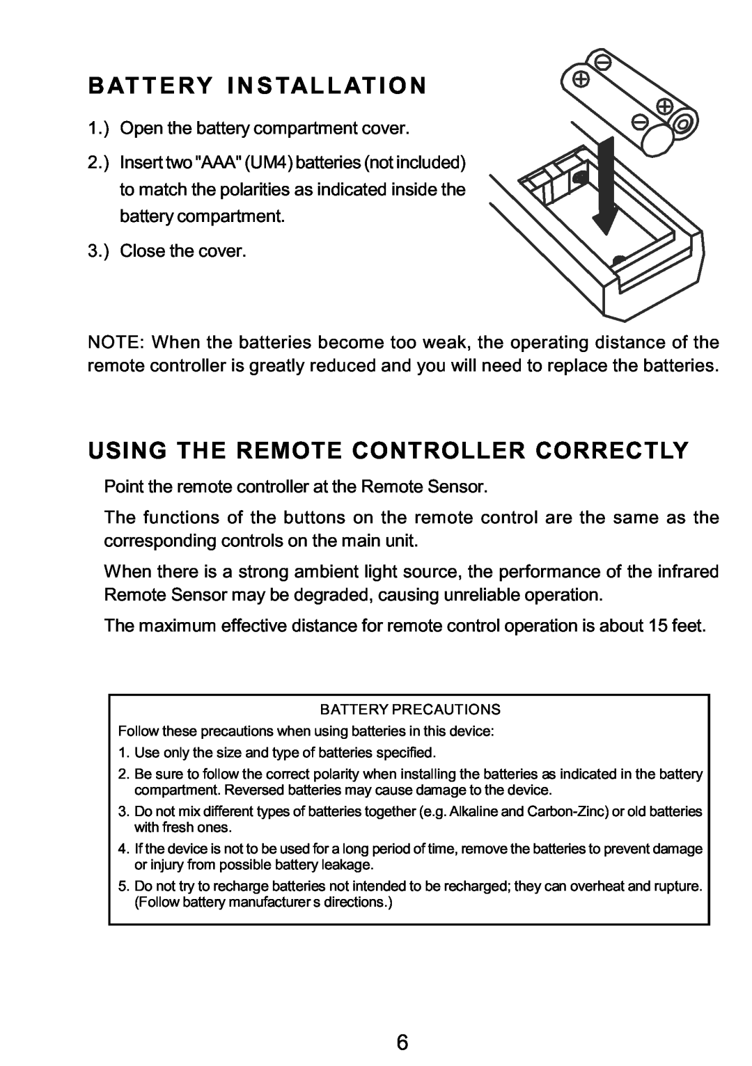 Sylvania SRCD3830 instruction manual B At T E Ry I N S Tal L At I O N, Using The Remote Controller Correctly 