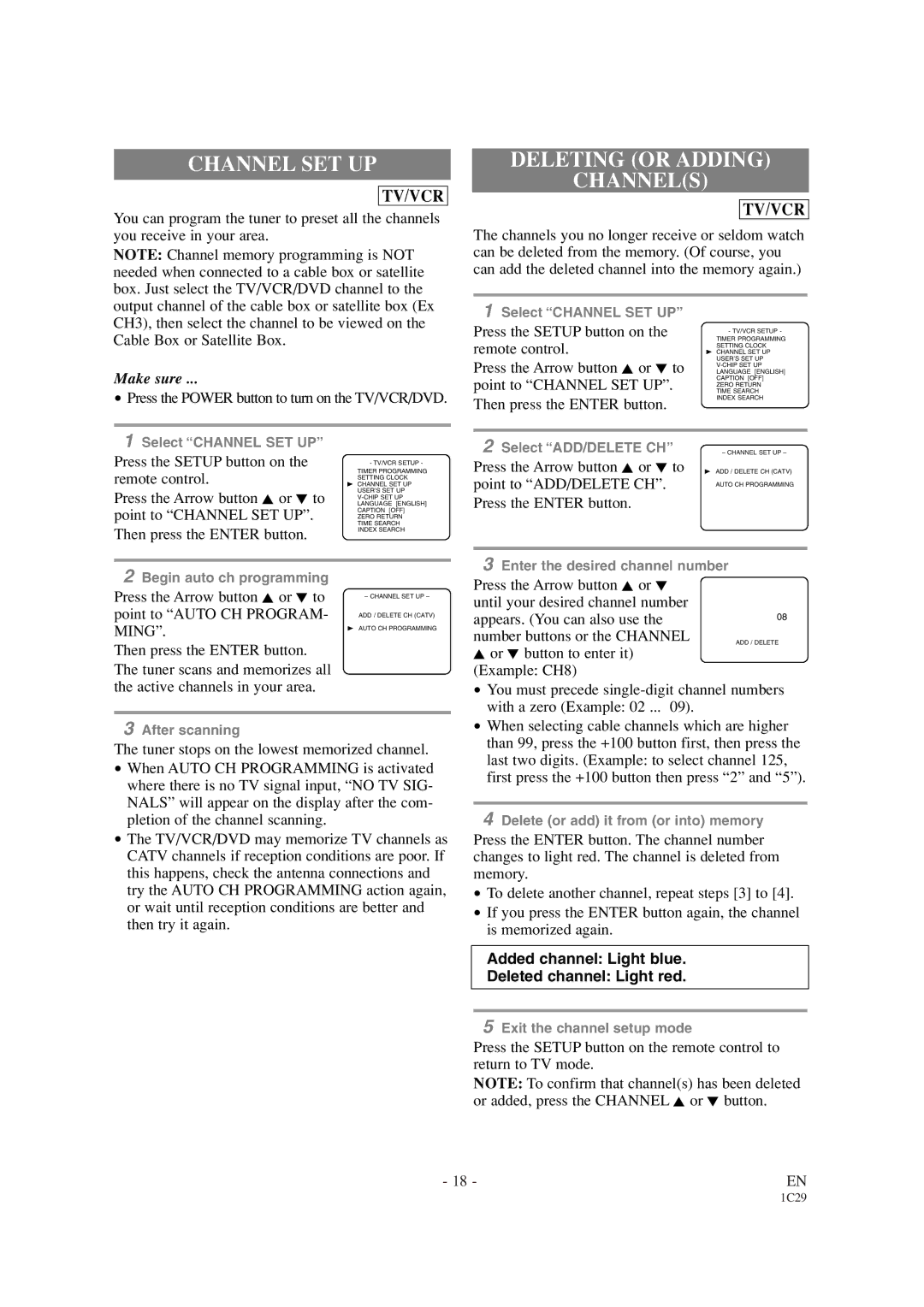 Sylvania SRCD420P owner manual Channel SET UP, Deleting or Adding Channels 