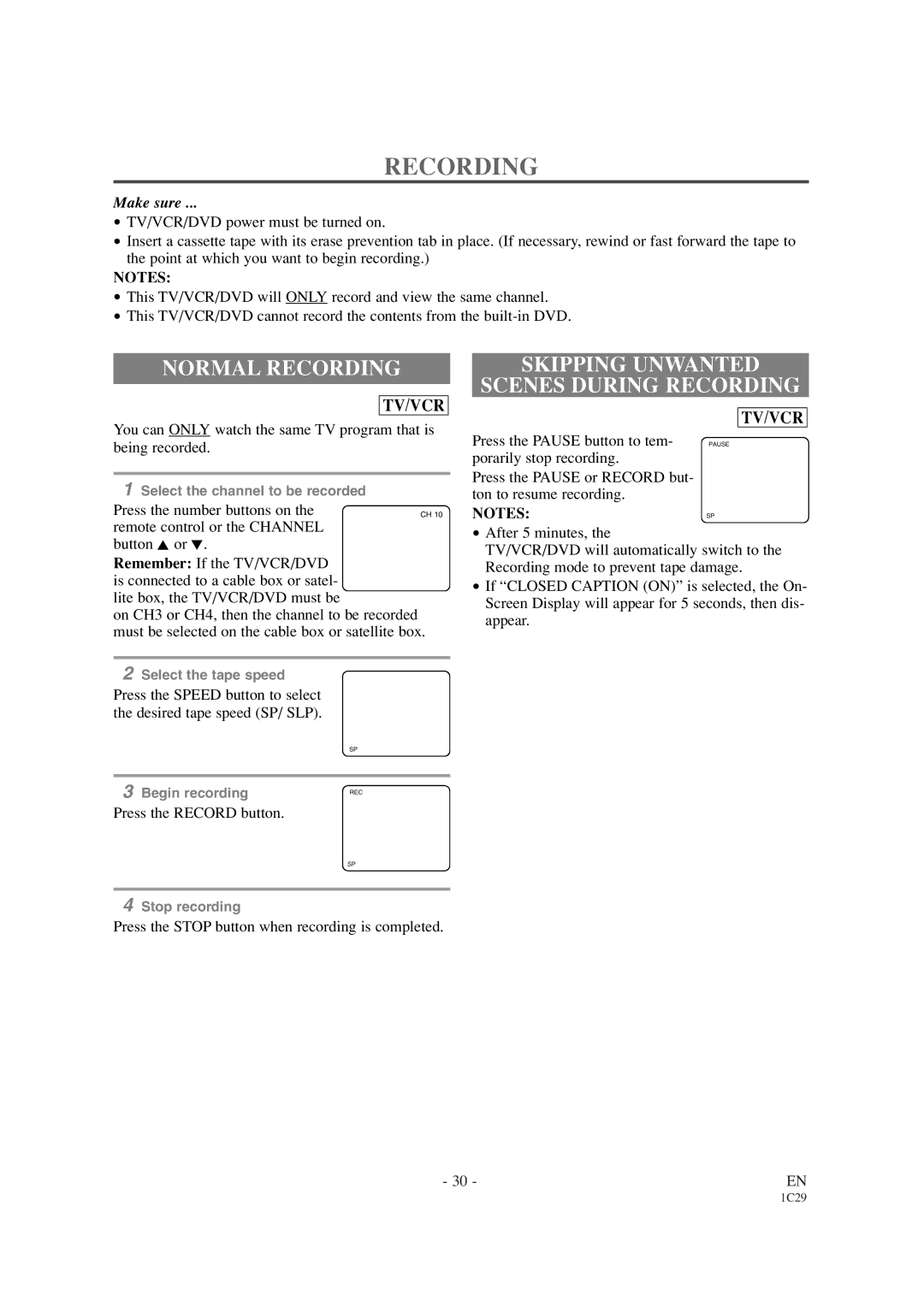 Sylvania SRCD420P owner manual Normal Recording, Skipping Unwanted Scenes During Recording 