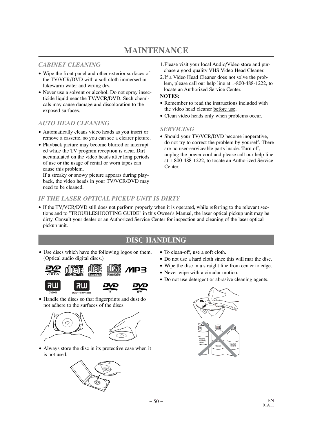 Sylvania SRCD420P owner manual Maintenance, Disc Handling 