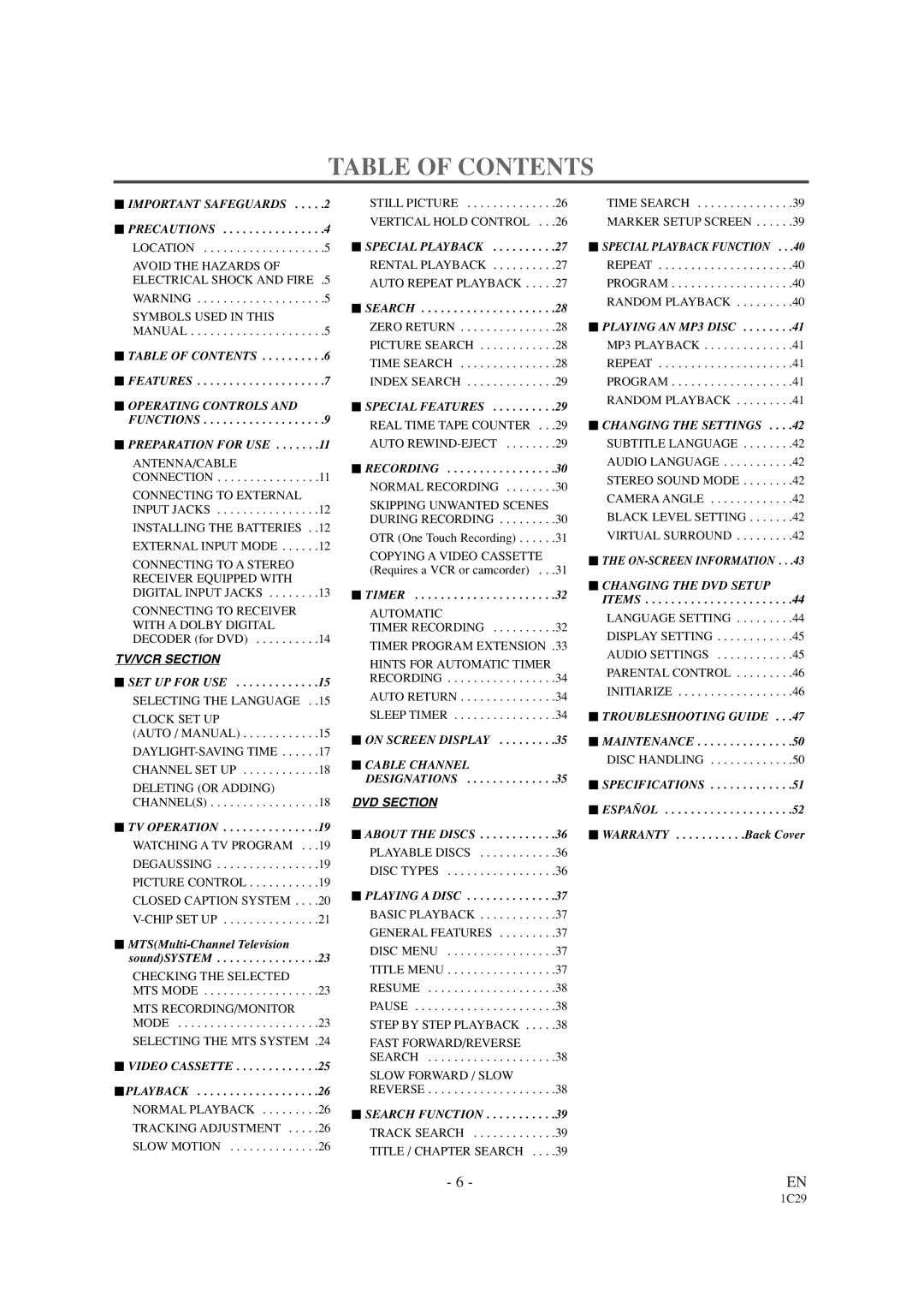 Sylvania SRCD420P owner manual Table of Contents 