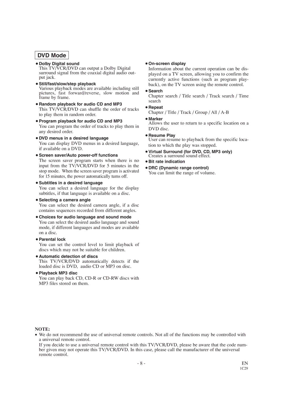 Sylvania SRCD420P Chapter search / Title search / Track search / Time search, Chapter / Title / Track / Group / All / A-B 